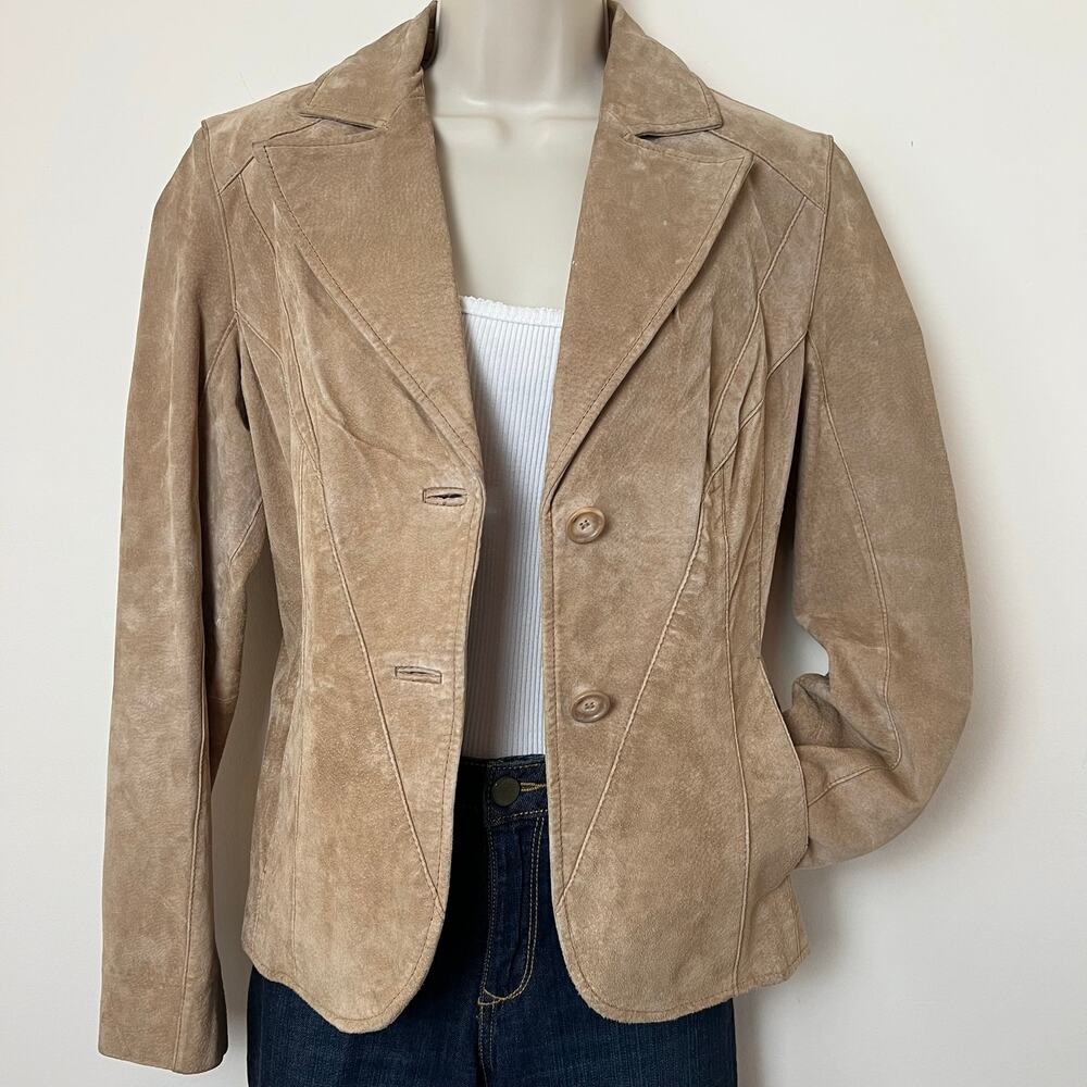 Siena Classic Western Genuine Suede Leather Lapel Collar Blazer Jacket Tan 6